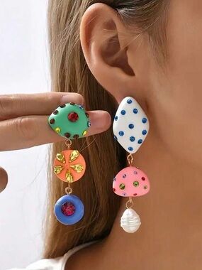 NEW Asymetric Mismatched funky Statement Colorful Earrings women’s jewelry